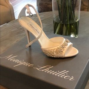 Monique Lhuillier white satin wedding shoes